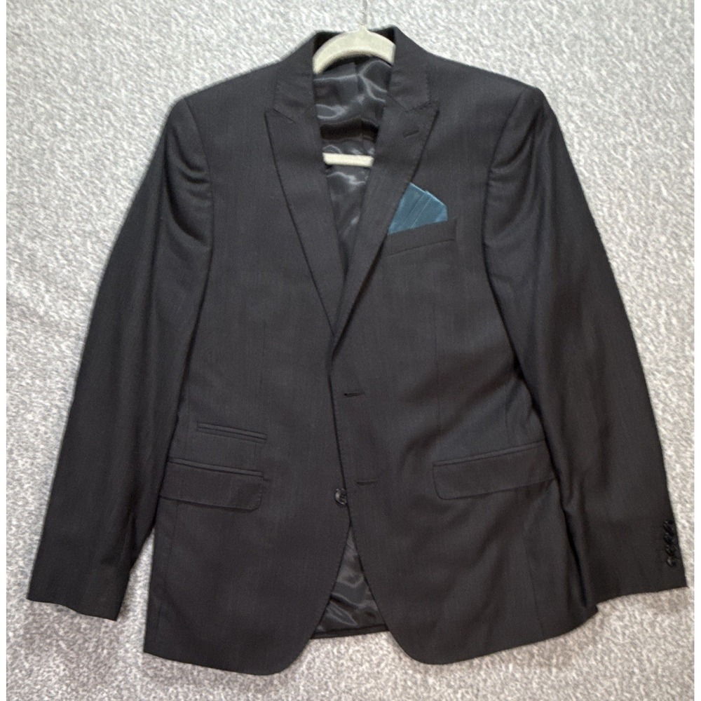 JF J.Ferrar Black Slim Fit Blazer Suit Jacket Single-Breasted 2-Button M